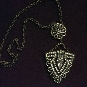Vintage Rhinestone Gunmetal Necklace